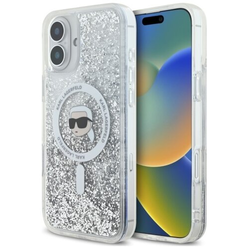 Etui KARL LAGERFELD Liquid Glitter Karl Head MagSafe do Apple iPhone 16 Plus Przezroczysty