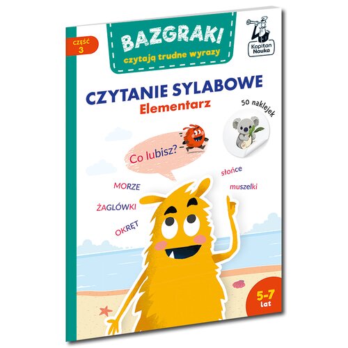 Książka z naklejkami Bazgraki czytają trudne wyrazy Czytanie sylabowe Elementarz (miękka okładka)