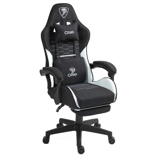 Fotel COBRA Player 5.0 CRF52 Czarno-biały + podnóżek
