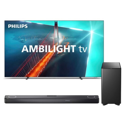 Telewizor PHILIPS 65OLED718 65" OLED 4K 120Hz Google TV Ambilight x3 Dolby Atmos + Soundbar PHILIPS TAFB1 10 + Subwoofer PHILIPS Fidelio TAFW1/10 Czarny