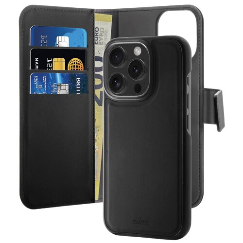 Etui PURO Wallet Detachable 2w1 MagSafe do Apple iPhone 16 Pro Max Czarny