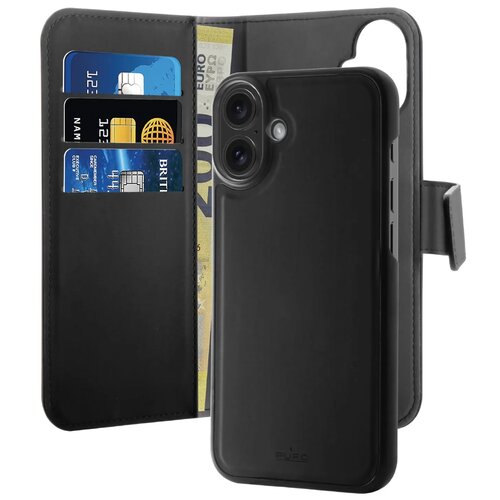 Etui PURO Wallet Detachable 2w1 MagSafe do Apple iPhone 16 Czarny