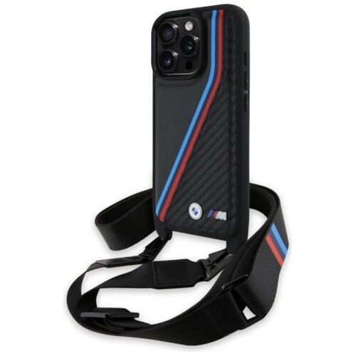 Etui BMW HardCase M Edition Carbon Tricolor Lines & Strap do Apple iPhone 16 Pro Max Czarny