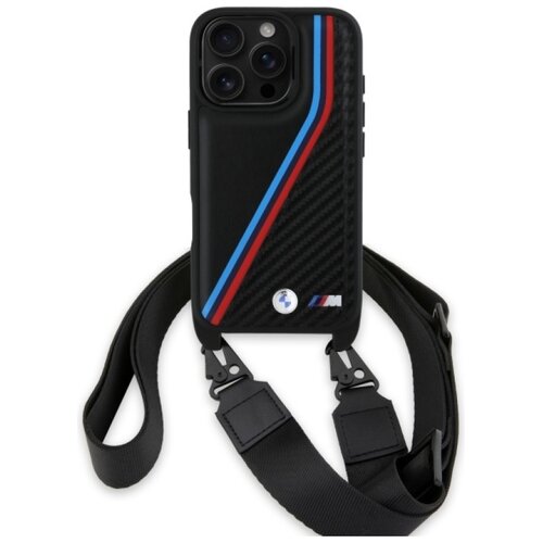 Etui BMW M Edition Carbon Tricolor Lines & Strap do Apple iPhone 16 Pro Czarny