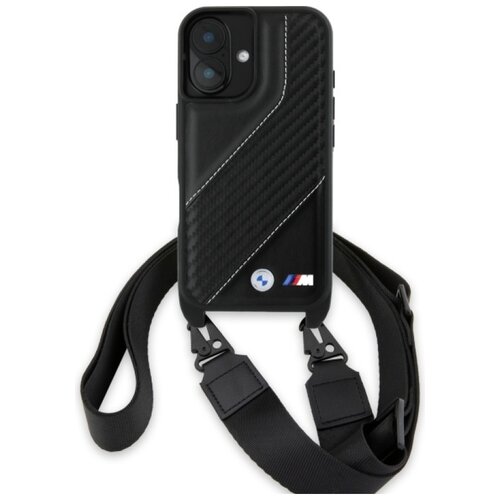 Etui BMW M Edition Carbon Stripe & Strap do Apple iPhone 16 Plus Czarny