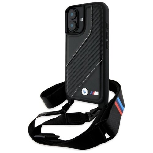Etui BMW HardCase M Edition Carbon Stripe & Strap do Apple iPhone 16 Czarny