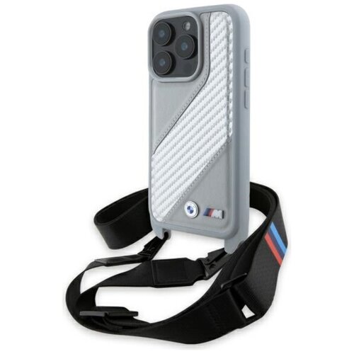 Etui BMW HardCase M Edition Carbon Stripe & Strap do Apple iPhone 16 Pro Max Szary