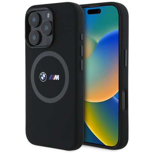 Etui BMW M Silicone Printed Ring MagSafe do Apple iPhone 16 Pro Czarny