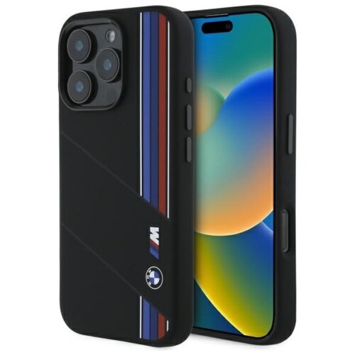 Etui BMW Silicone Cut Tricolor Lines MagSafe do Apple iPhone 16 Pro Max Czarny