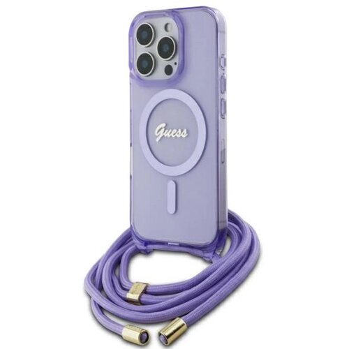 Etui GUESS Crossbody Cord Script MagSafe do Apple iPhone 16 Pro Fioletowy