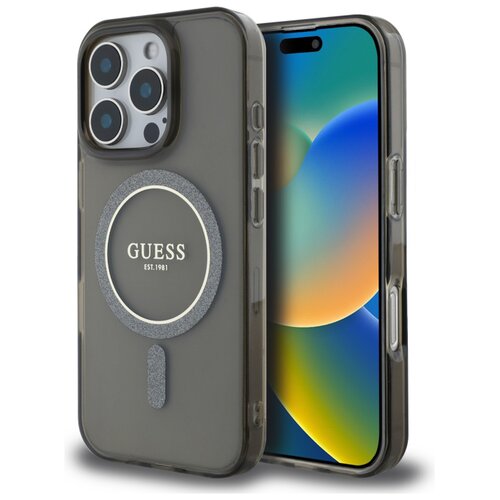 Etui GUESS IML Glitter Circle MagSafe do Apple iPhone 16 Pro Czarny