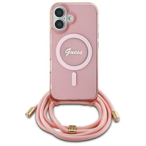 Etui GUESS Crossbody Cord Script MagSafe do Apple iPhone 16 Różowy