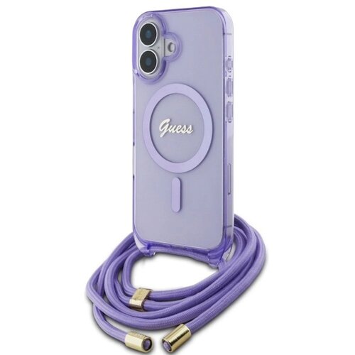 Etui GUESS Crossbody Cord Script MagSafe do Apple iPhone 16 Fioletowy