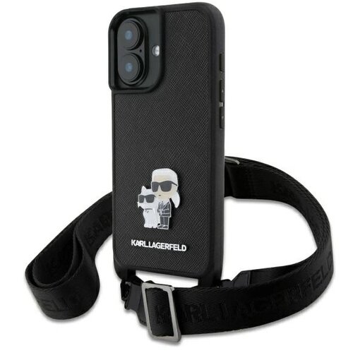 Etui KARL LAGERFELD Saffiano Karl&Choupette Metal Pin CBDY Strap do Apple iPhone 16 Czarny