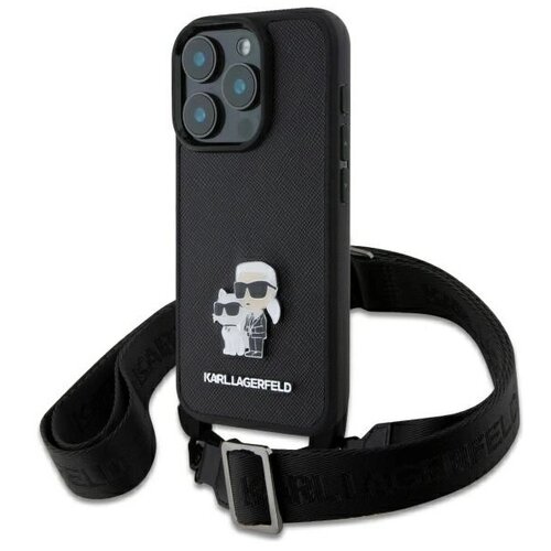 Etui KARL LAGERFELD Saffiano Karl&Choupette Metal Pin CBDY Strap do Apple iPhone 16 Pro Max Czarny