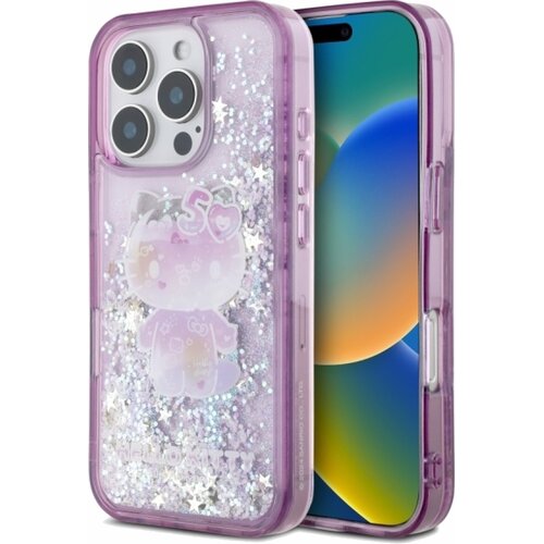 Etui HELLO KITTY Liquid Glitter 50TH Anniversary Party do Apple iPhone 16 Pro Fioletowy