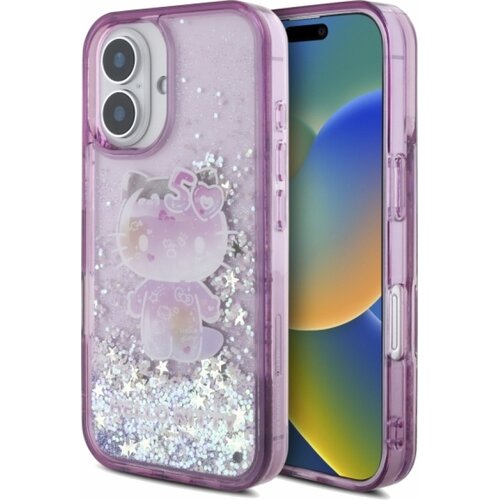 Etui HELLO KITTY Liquid Glitter 50TH Anniversary Party do Apple iPhone 16 Fioletowy