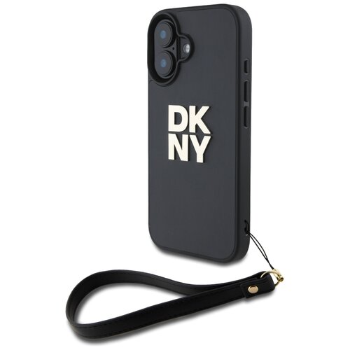Etui DKNY Wrist Strap Stock Logo do Apple iPhone 16 Czarny