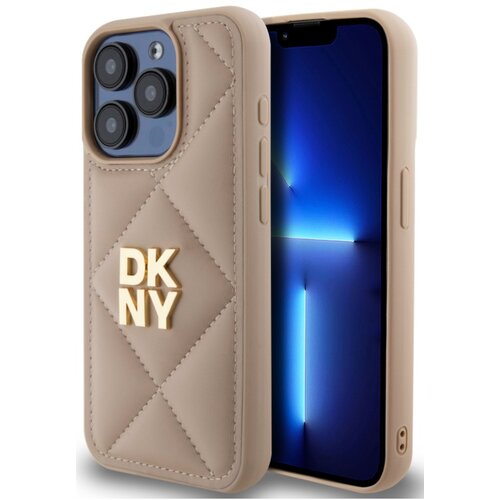 Etui DKNY Quilted Stack Logo do Apple iPhone 15 Pro Beżowy