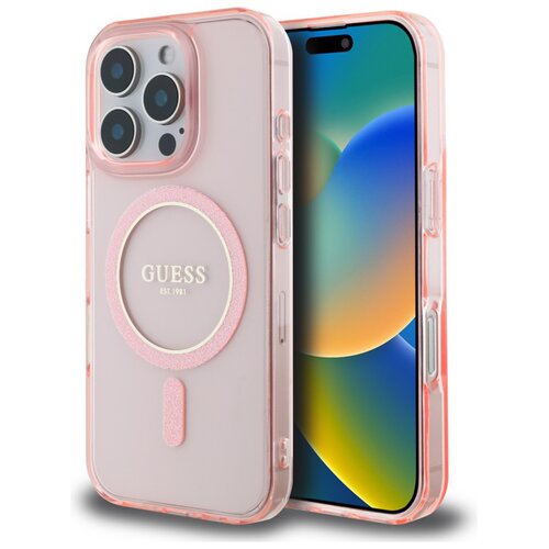 Etui GUESS IML Glitter Circle MagSafe do Apple iPhone 16 Pro Różowy