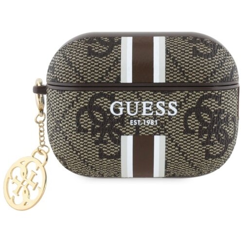 Etui na słuchawki GUESS 4G Printed Stripes Charm do Apple AirPods Pro 2 gen Brązowy