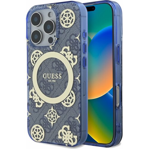 Etui GUESS IML Peony On 4G Background MagSafe do Apple iPhone 16 Pro Max Niebieski