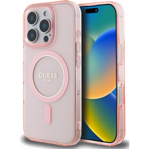 Etui GUESS IML Glitter Circle MagSafe do Apple iPhone 16 Pro Max Różowy
