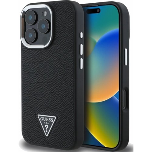 Etui GUESS Grained Triangle MagSafe do Apple iPhone 16 Pro Max Czarny