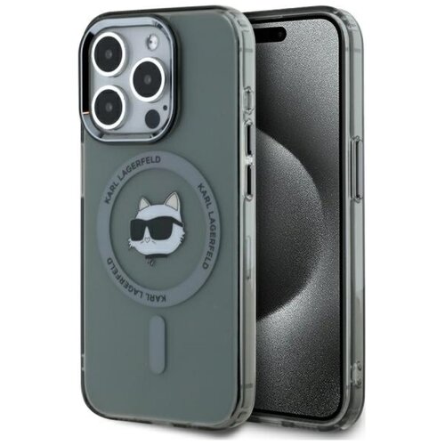 Etui KARL LAGERFELD IML Metal Choupette Head MagSafe do Apple iPhone 15 Pro Przezroczysto-czarny