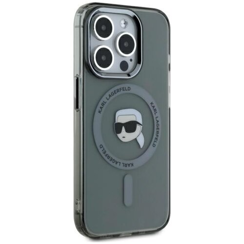 Etui KARL LAGERFELD IML Metal Karl Head MagSafe do Apple iPhone 15 Pro Przezroczysto-czarny