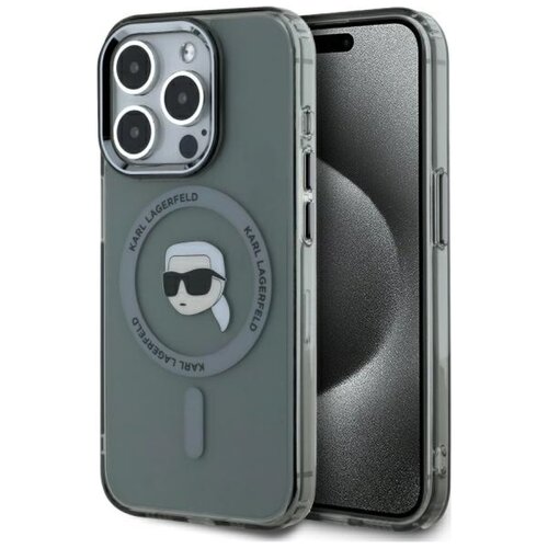 Etui KARL LAGERFELD IML Metal Karl Head MagSafe do Apple iPhone 15 Pro Max Przezroczysto-czarny