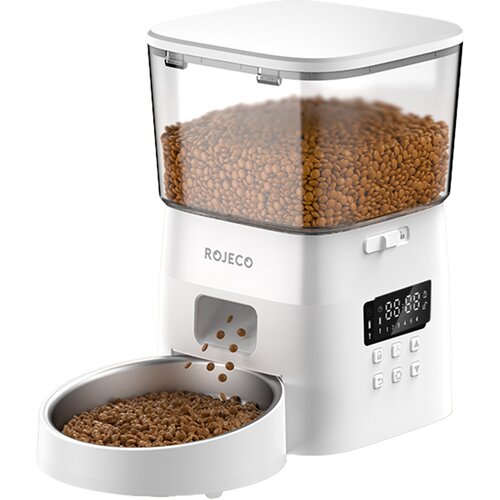 Dozownik karmy automatyczny ROJECO Button Version Automatic Smart Pet Feeder Biały