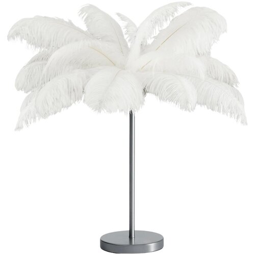 Lampa podłogowa z metalową podstawą i ozdobnym kloszem z białych piór, o wysokości 68 cm. Produkt marki EUROFIRANY, model Feri 6 464603.