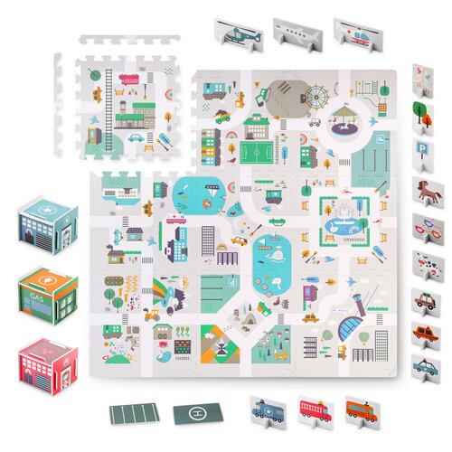 Mata piankowa NUKIDO Puzzle 120 x 120 cm Figurki Nukido Little Town 738000 (9 elementów)