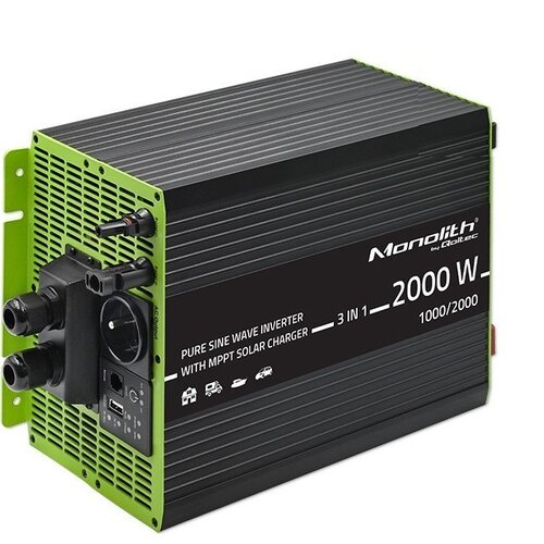 Przetwornica QOLTEC Monolith 3w1 12V na 230V 1000W/2000W Czysta sinusoida