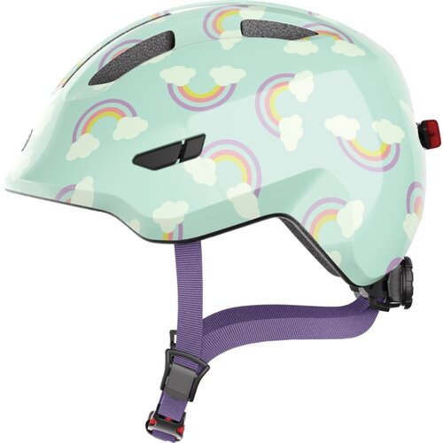 Kask rowerowy ABUS Smiley 3.0 LED Rainbow Niebiesko-zielony dla Dzieci z lampką (rozmiar M)