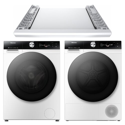 Pralka HISENSE WF7S1247BW Seria 7S 12kg 1400 obr Wi-Fi ConnectLife Autodozowanie AI SuperWash Ekran TFT Smart Assist + Suszarka HISENSE DH7S107BW Seria 7S Wi-Fi ConnectLife AI SuperDry Ekran TFT Samoczyszczacy wymiennik ciepła + Łącznik HISENSE WZXX90-BEW
