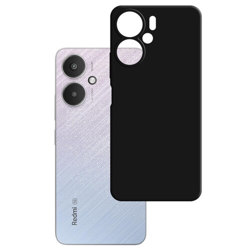 Na zdjęciu widoczny jest telefon z dwoma dużymi obiektywami aparatu oraz czarnym etui z wycięciami na obiektywy i inne elementy. Na obudowie telefonu znajduje się napis "Redmi 5G".