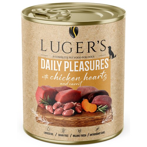 Karma dla psa LUGER'S Daily Pleasures z sercami z kurczaka i marchewką 800g