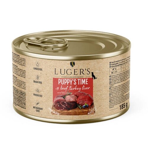 Karma dla psa LUGER'S Puppy's Time z wołowiną, wątróbką z indyka i borówką 185 g
