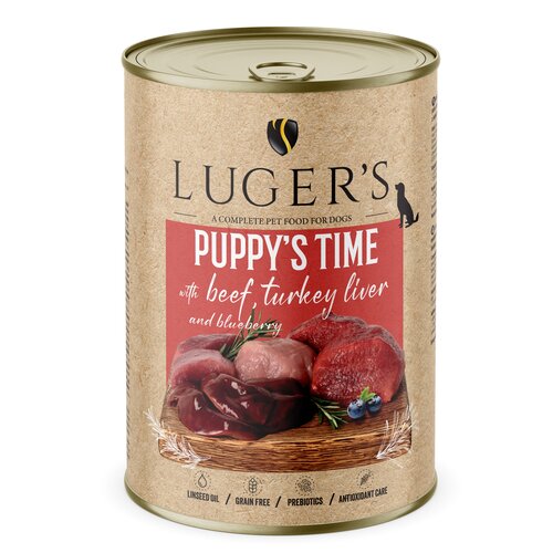 Karma dla psa LUGER'S Puppy's Time z wołowiną, wątróbką z indyka i borówką 400 g