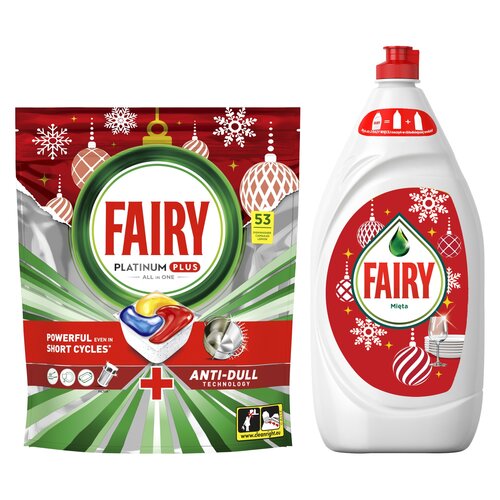 Kapsułki do zmywarki FAIRY Platinum Plus All in One Lemon - 53 szt. + Płyn do mycia naczyń FAIRY Clean & Fresh Mięta 1350 ml