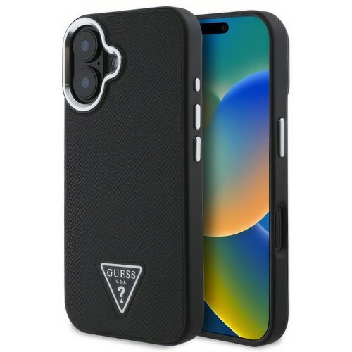 Etui GUESS Grained Triangle MagSafe do Apple iPhone 16 Plus Czarny
