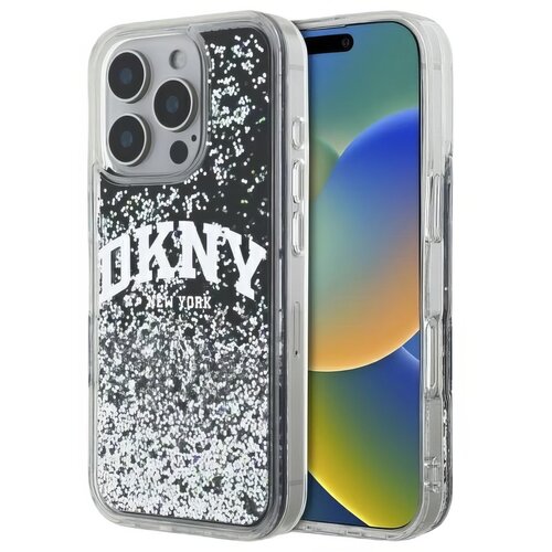 Etui DKNY Liquid Glitter Arch Logo do Apple iPhone 16 Pro Czarny