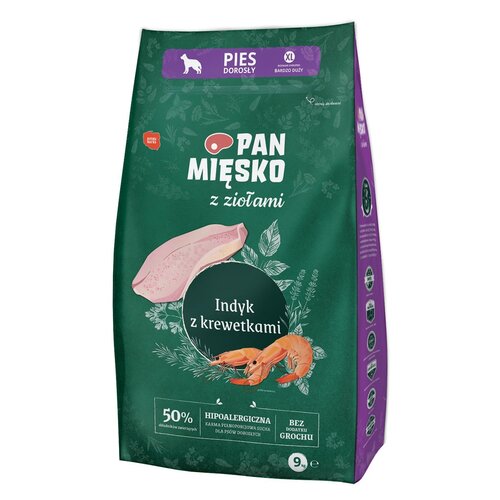 Karma dla psa PAN MIĘSKO Indyk z krewetkami i ziołami XL 9 kg