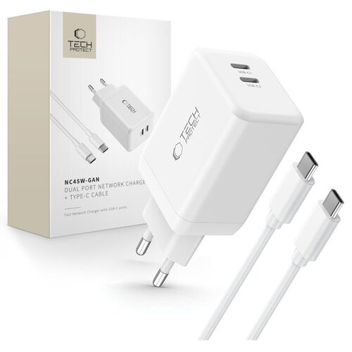 Ładowarka sieciowa TECH-PROTECT NC45W-GAN PD45W Biały