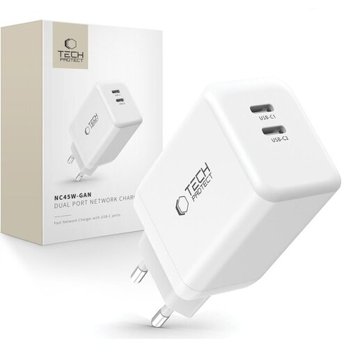 Ładowarka sieciowa TECH-PROTECT NC45W-GAN PD45W Biały