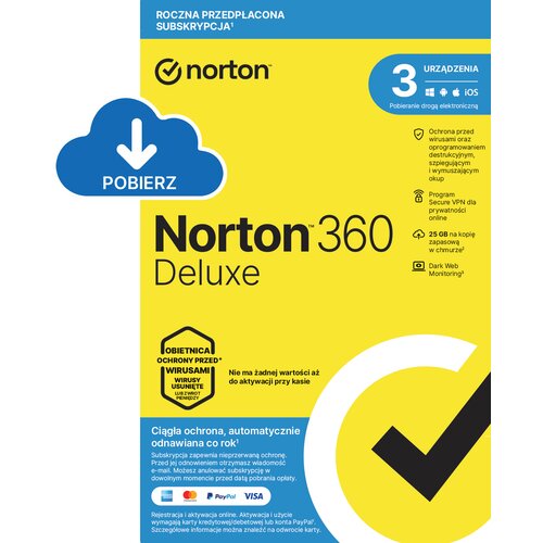 Antywirus NORTON 360 Deluxe 25GB 3 URZĄDZENIA 1 ROK Kod aktywacyjny