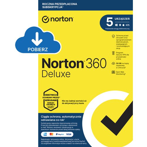 Antywirus NORTON 360 Deluxe 50GB 5 URZĄDZEŃ 1 ROK Kod aktywacyjny
