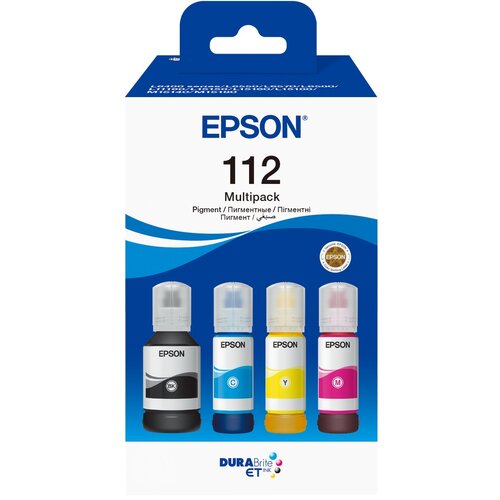Zestaw tuszów EPSON EcoTank 112 Czarny 127 ml, Błękitny 70 ml, Żółty 70 ml, Purpurowy 70 ml C13T06C64A
